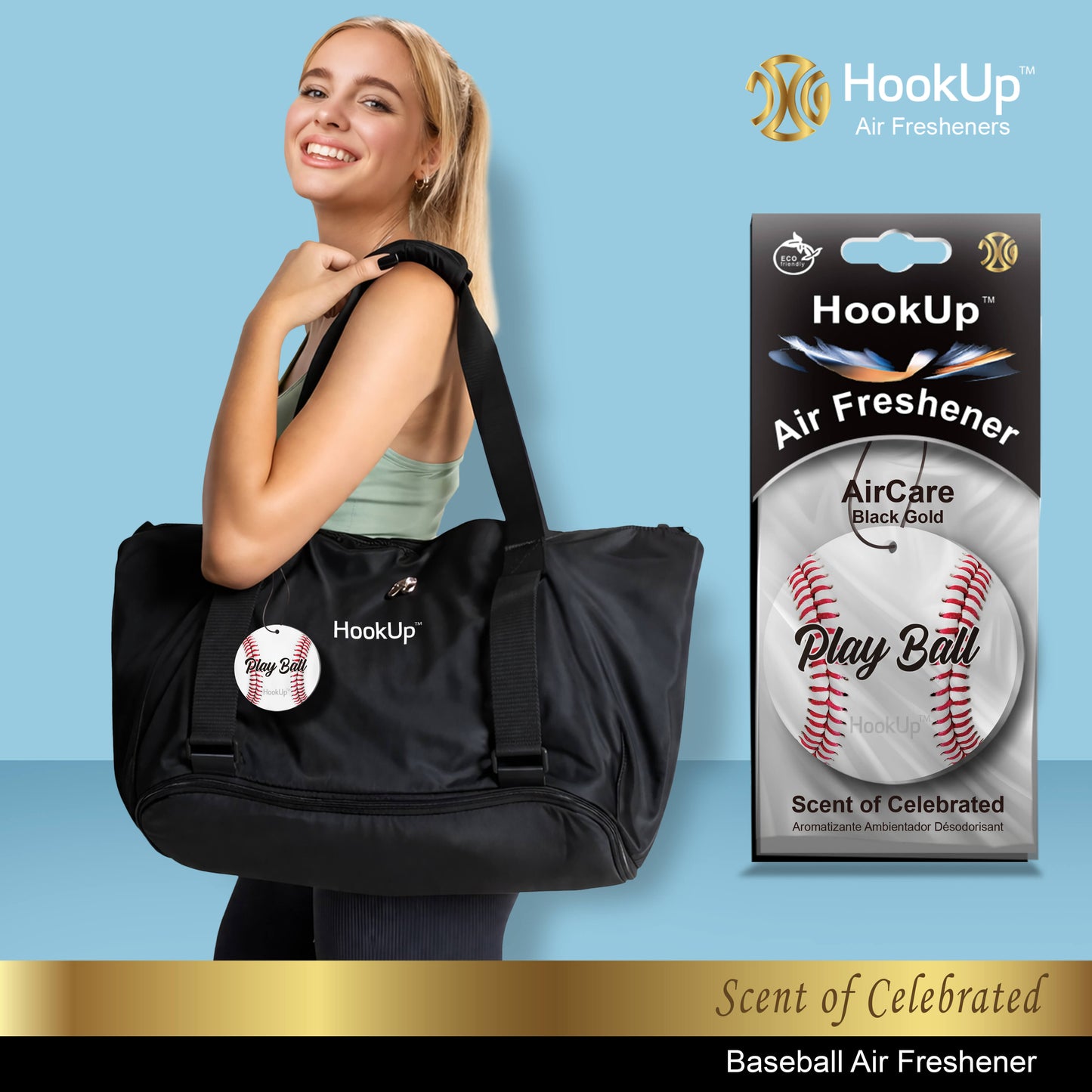HookUp car air freshener premium scent hanging on rearview mirror