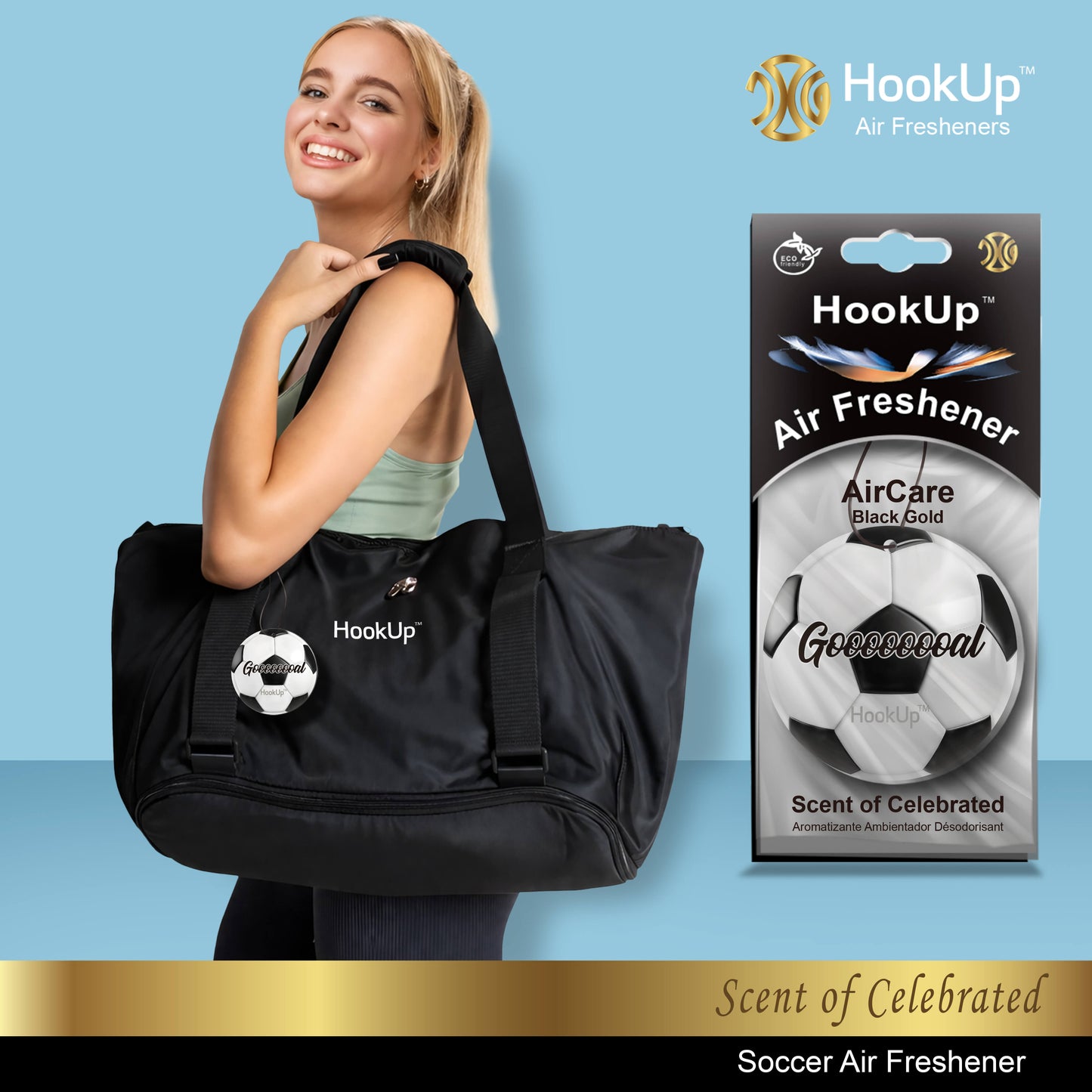 HookUp car air freshener premium scent hanging on rearview mirror